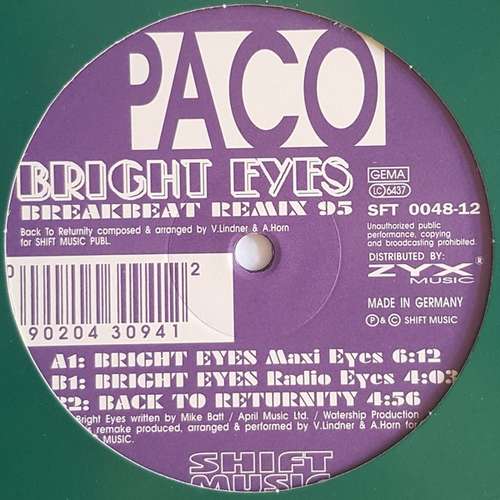 Cover Paco - Bright Eyes (Breakbeat Remix '95) (12) Schallplatten Ankauf