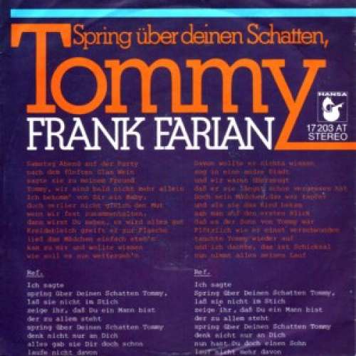 Cover Frank Farian - Spring Über Deinen Schatten, Tommy (7, Single) Schallplatten Ankauf