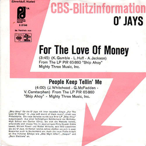 Cover O' Jays* - For The Love Of Money (7, Single, Promo) Schallplatten Ankauf