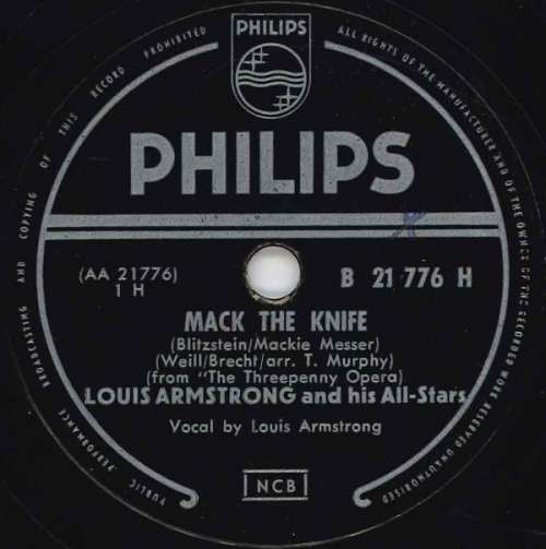 Cover Louis Armstrong And His All-Stars - Mack The Knife / Back O'Town Blues (Shellac, 10) Schallplatten Ankauf