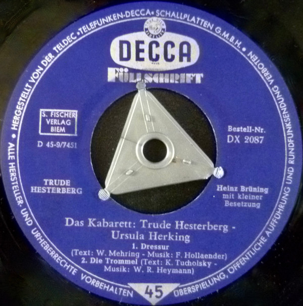 Cover Trude Hesterberg - Ursula Herking - Das Kabarett (7, EP, Blu) Schallplatten Ankauf