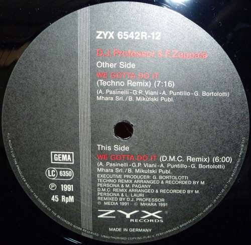 Cover D.J. Professor* & F.Zappalà* - We Gotta Do It (Remix) (12) Schallplatten Ankauf