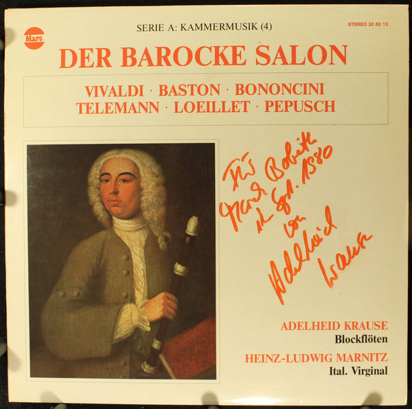 Cover Baston*, Telemann*, Bononcini*, Loeillet*, Vivaldi*, Pepusch*, Adelheid Krause, Heinz-Ludwig Marnitz - Der Barocke Salon (LP) Schallplatten Ankauf
