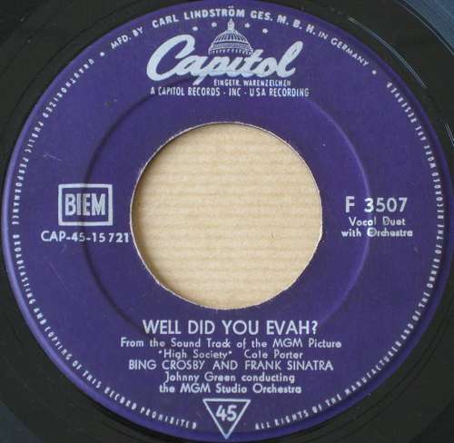 Cover Bing Crosby - Well Did You Evah? / True Love (7, Single, RE) Schallplatten Ankauf