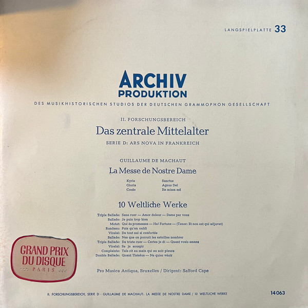 Cover Guillaume De Machaut - La Messe De Notre Dame / 10 Weltliche Werke (LP, Mono, Fle) Schallplatten Ankauf