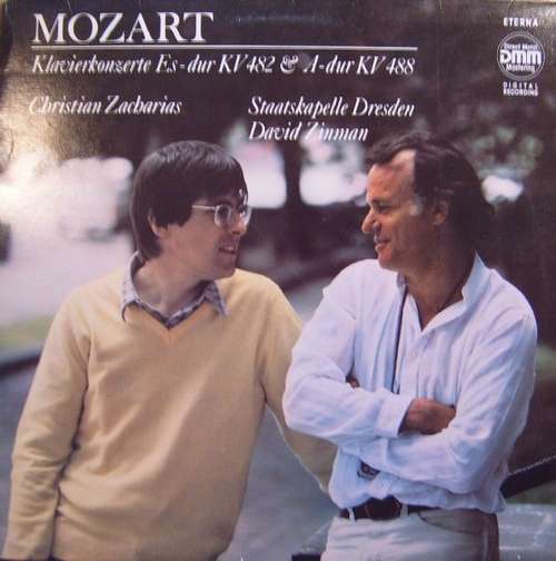 Cover Mozart* - Christian Zacharias, Staatskapelle Dresden, David Zinman - Klavierkonzert Es-dur KV 482 & A-dur KV 488 (LP, RE, DMM) Schallplatten Ankauf