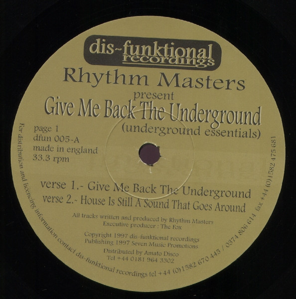 Bild Rhythm Masters - Give Me Back The Underground (Underground Essentials) (12) Schallplatten Ankauf