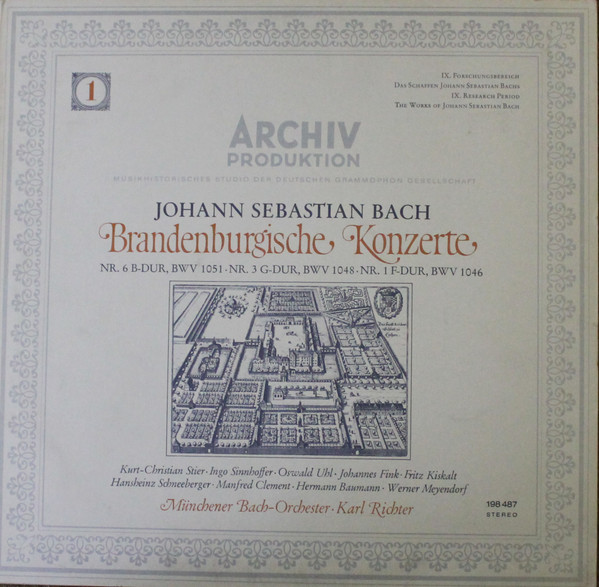Cover Johann Sebastian Bach – Münchener Bach-Orchester · Karl Richter - Brandenburgische Konzerte (1) (Nr. 6 B-Dur, BWV 1051 · Nr. 3 G-Dur, BWV 1048 · Nr. 1 F-Dur, BWV 1046) (LP) Schallplatten Ankauf