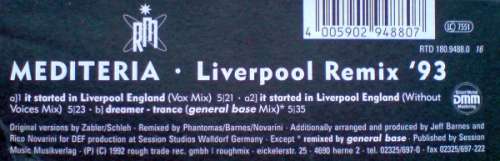 Cover Mediteria - Liverpool Remix '93 (12) Schallplatten Ankauf