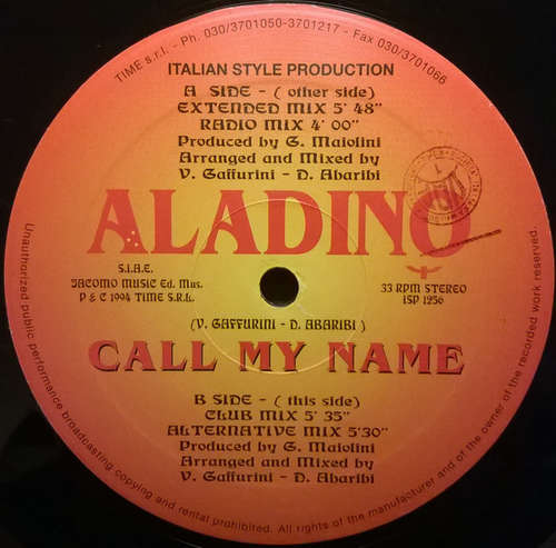 Cover Aladino - Call My Name (12) Schallplatten Ankauf