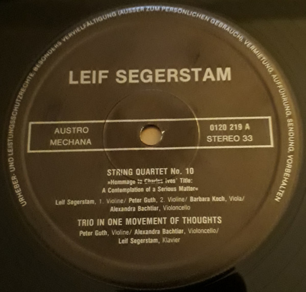 Cover Leif Segerstam - String Quartet No. 10 / Trio In One Movement Of Thoughts / String Quartet No. 12 (LP, Album) Schallplatten Ankauf