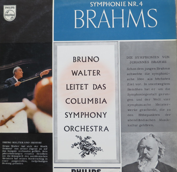Cover Brahms* - Bruno Walter Leitet Das Columbia Symphony Orchestra - Symphonie Nr. 4 (LP, Mono) Schallplatten Ankauf