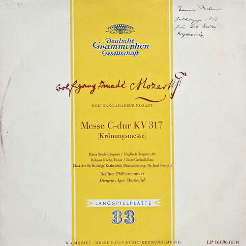Cover Wolfgang Amadeus Mozart – Berliner Philharmoniker Dirigent: Igor Markevitch - Messe C-Dur (Krönungsmesse) (10, Mono) Schallplatten Ankauf