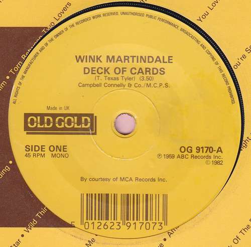Cover Wink Martindale / Lee Marvin - Deck Of Cards / Wand'rin Star (7, RE) Schallplatten Ankauf