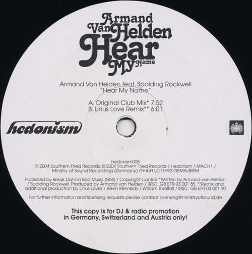 Cover Armand Van Helden Feat. Spalding Rockwell - Hear My Name (12, Promo) Schallplatten Ankauf
