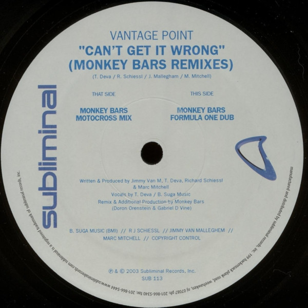 Cover Vantage Point - Can't Get It Wrong (Monkey Bars Mixes) (12) Schallplatten Ankauf