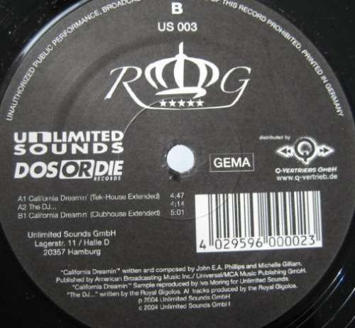 Cover Royal Gigolos - California Dreamin' (12, Promo) Schallplatten Ankauf