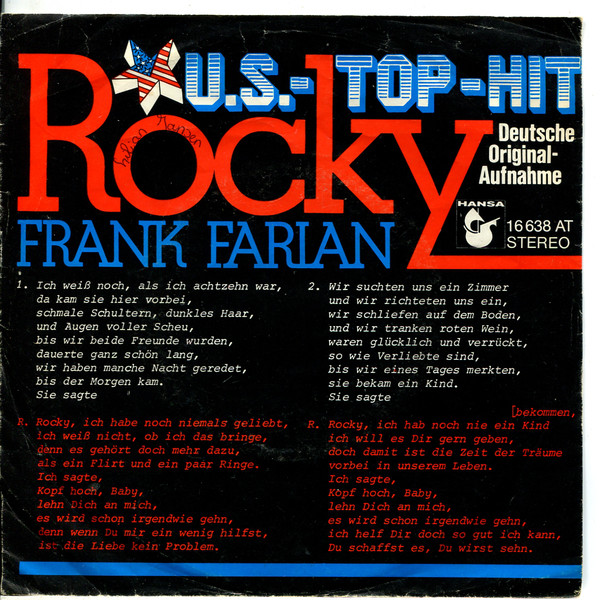 Bild Frank Farian - Rocky (7, Single) Schallplatten Ankauf