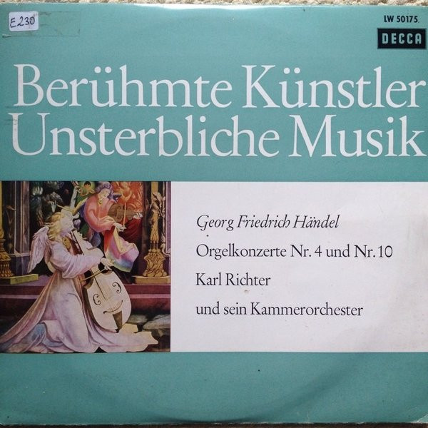 Cover Georg Friedrich Händel - Karl Richter Und Sein Kammerorchester - Orgelkonzerte Nr. 4 Und Nr. 10 (10, Mono) Schallplatten Ankauf
