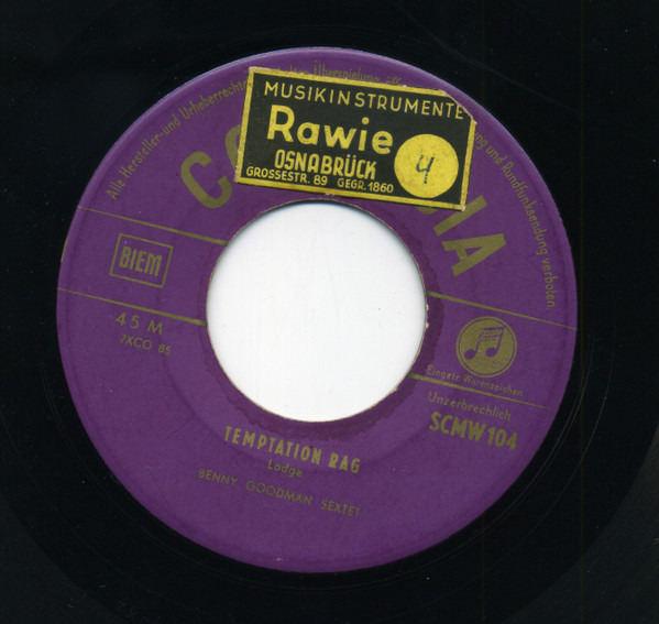 Cover Benny Goodman Sextet - Temptation Rag / Bugle Call Rag (7, Single, Mono) Schallplatten Ankauf