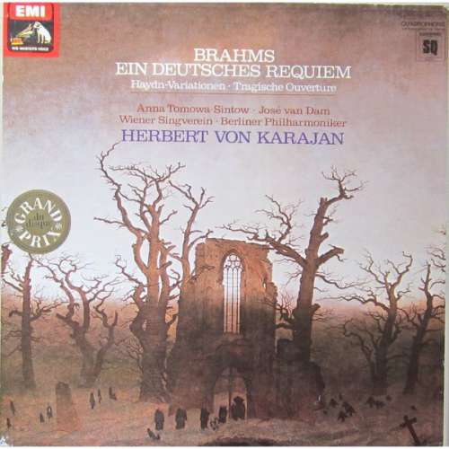 Cover Brahms* - Herbert von Karajan / Anna Tomowa-Sintow / José van Dam / Wiener Singverein / Berliner Philharmoniker - Ein Deutsches Requiem · Haydn-Variationen · Tragische Ouvertüre (2xLP, Quad + Box) Schallplatten Ankauf