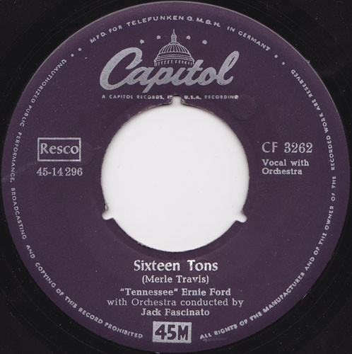 Bild Tennessee Ernie Ford* - Sixteen Tons / You Don't Have To Be A Baby To Cry (7, Single, Mono) Schallplatten Ankauf