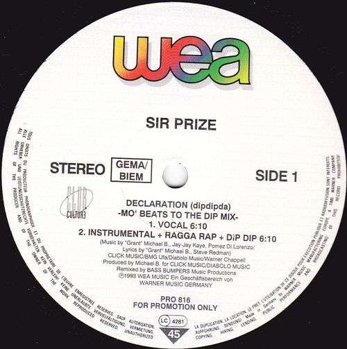 Cover Sir Prize - Declaration (Dipdipda) - Mo' Beats To The Dip Mix (12, Promo) Schallplatten Ankauf