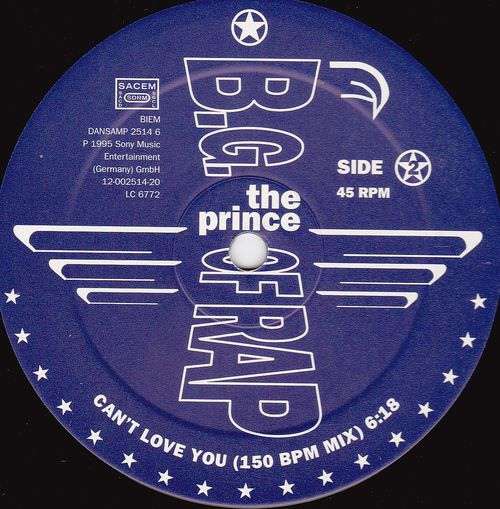 Cover B.G. The Prince Of Rap - Can't Love You (2x12, Promo) Schallplatten Ankauf