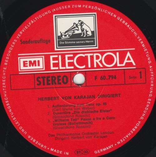 Bild Herbert Von Karajan - Herbert Von Karajan Dirigiert Weber, Rossini, Smetana, Liszt (LP) Schallplatten Ankauf