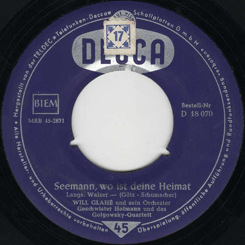 Cover Geschwister Hofmann (2) Und Das Golgowsky-Quartett* - Seemann, Wo Ist Deine Heimat (7, Single) Schallplatten Ankauf