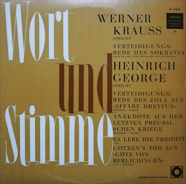 Cover Werner Krauss* / Heinrich George - Wort Und Stimme (LP, Club) Schallplatten Ankauf