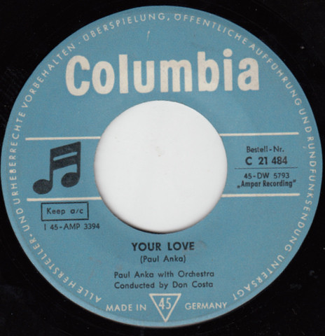 Cover Paul Anka - Your Love / My Home Town (7, Single) Schallplatten Ankauf