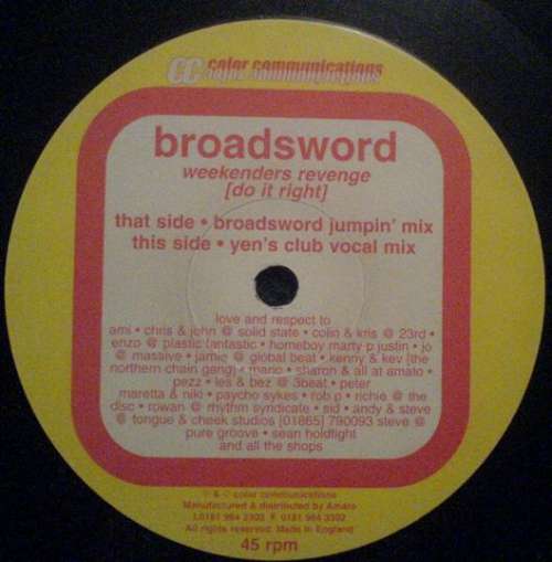 Cover Broadsword - Weekenders Revenge (Do It Right) (12) Schallplatten Ankauf