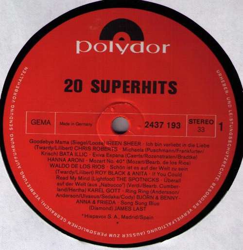 Bild Various - 20 Super Hits (LP, Comp) Schallplatten Ankauf