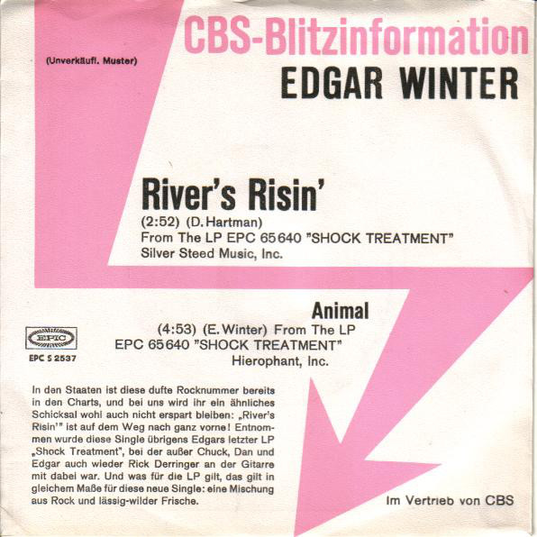 Cover Edgar Winter - River's Risin' (7, Single, Promo) Schallplatten Ankauf
