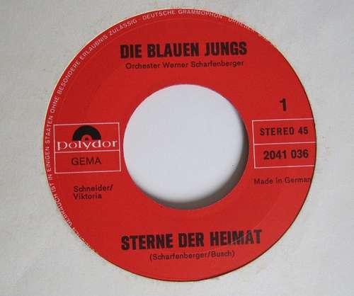 Cover Die Blauen Jungs - Sterne Der Heimat / Blau Ist Das Meer (7, Single) Schallplatten Ankauf