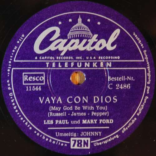 Cover Les Paul Und Mary Ford* - Vaya Con Dios / Johnny (Shellac, 10) Schallplatten Ankauf