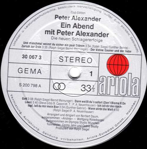 Cover Peter Alexander - Ein Abend Mit Peter Alexander - Die Neuen Schlagererfolge (LP, Club) Schallplatten Ankauf