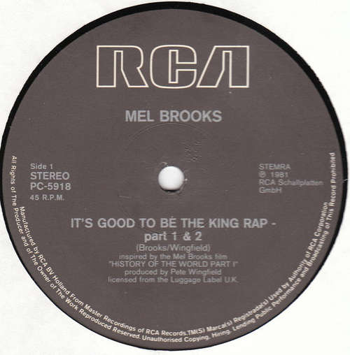 Cover Mel Brooks - It's Good To Be The King Rap (12) Schallplatten Ankauf
