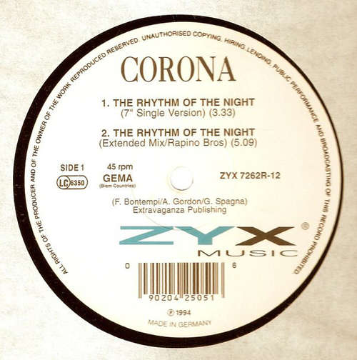 Cover Corona - The Rhythm Of The Night (12) Schallplatten Ankauf