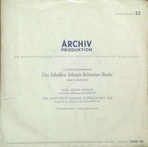 Bild Johann Sebastian Bach - Jesu, Meine Freude / Der Geist Hilft Unsrer Schwachheit Auf (10, Mono) Schallplatten Ankauf