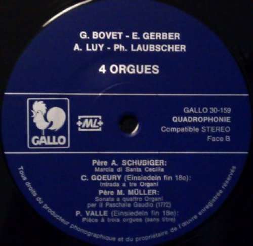 Cover Guy Bovet & Philippe Laubscher & Ernst Gerber & André Luy - Quatre Orgues (Musique Pour 3 Et 4 Orgues) (LP, Quad) Schallplatten Ankauf