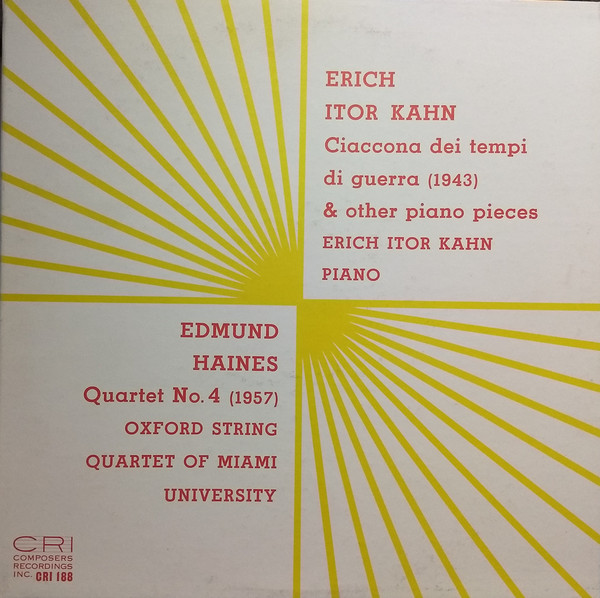 Bild Erich Itor Kahn / Edmund Haines - Piano Music / Quartet No. 4 (LP, Mono) Schallplatten Ankauf