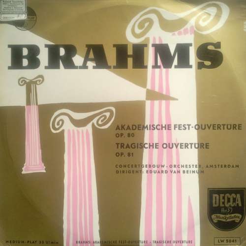 Cover Brahms* - Akademische Fest-Ouvertüre Op. 80 / Tragische Ouvertüre Op. 81 (10, Mono) Schallplatten Ankauf