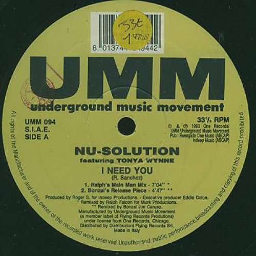Cover Nu-Solution - I Need You (2x12) Schallplatten Ankauf