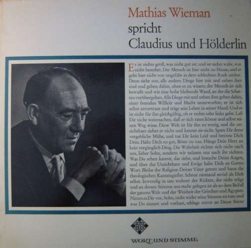 Cover Mathias Wieman - Spricht Claudius Und Hölderlin (LP, Mono) Schallplatten Ankauf