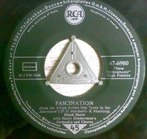 Cover Dinah Shore With Harry Zimmerman's Orchestra And Chorus - Fascination / Till (7, Single) Schallplatten Ankauf