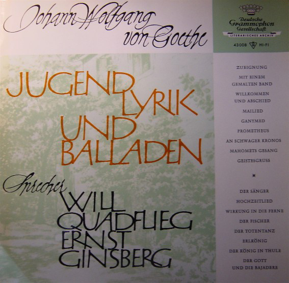 Cover Johann Wolfgang von Goethe - Jugendlyrik Und Balladen (LP, Comp, Mono, Gat) Schallplatten Ankauf