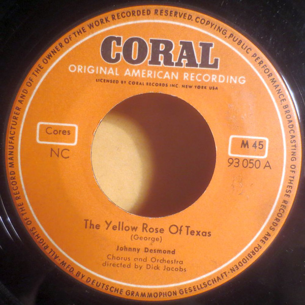 Cover Johnny Desmond - The Yellow Rose Of Texas / Learnin' The Blues (7, Single, Mono) Schallplatten Ankauf