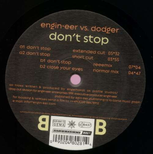 Cover Engin-Eer vs. Dodger - Don't Stop (12) Schallplatten Ankauf